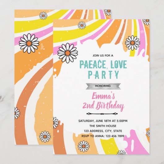 Alleen goede vibe 60s thema uitnodiging (Voorkant / Achterkant)