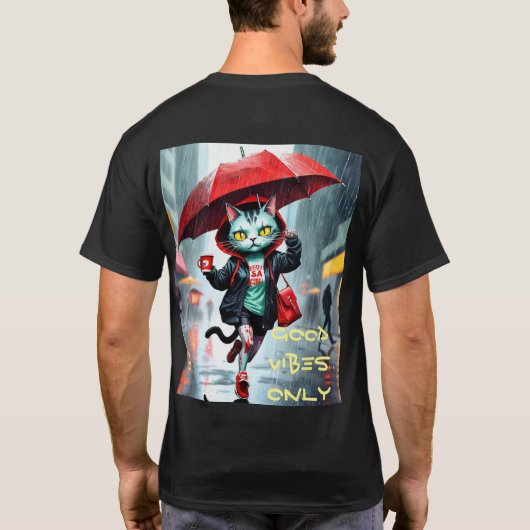 Alleen goede vibes: Cat in the Rain Graphic T-Shir T-shirt (Achterkant)