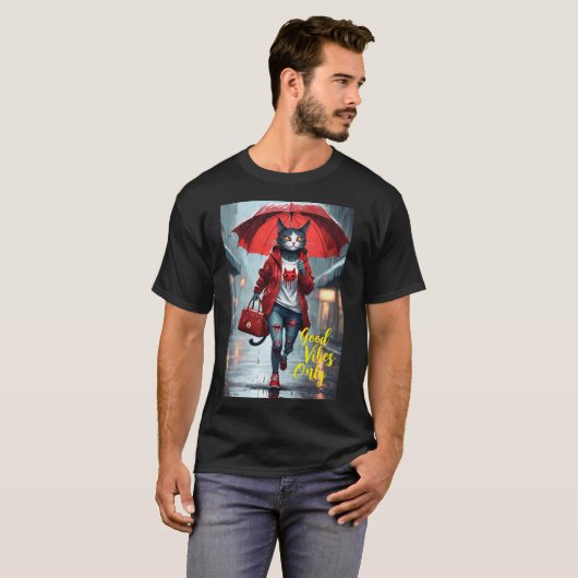 Alleen goede vibes: Cat in the Rain Graphic T-Shir T-shirt (Voorkant volledig)