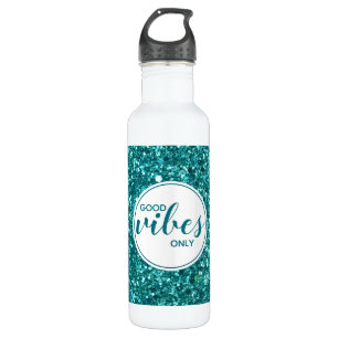 Alleen Goede Vibes Citaat Typografie Turquoise Bli Waterfles