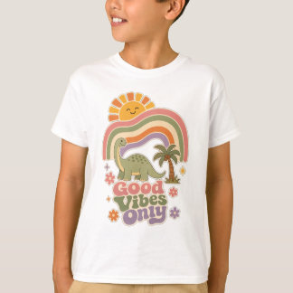 Alleen Goede Vibes Dinosaur | Retro Boho Regenboog T-shirt