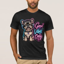 Alleen Goede Vibes Franse Bulldog Neon Typografie 