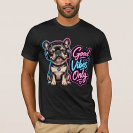Alleen Goede Vibes Franse Bulldog Neon Typografie T-shirt