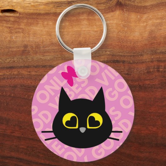 ALLEEN GOEDE VIBES! Grappige zwarte kat sleutelhan Sleutelhanger (Voorkant)