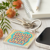 Alleen goede vibes retro groovy stijl sleutelhanger (Voorkant Rechts)