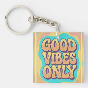 Alleen goede vibes retro groovy stijl sleutelhanger