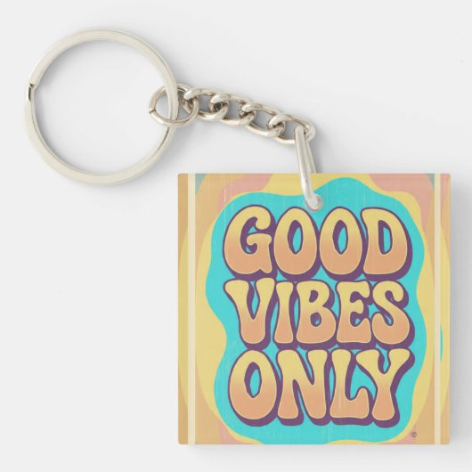 Alleen goede vibes retro groovy stijl sleutelhanger (voorkant)