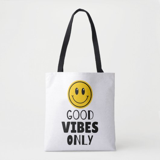 'Alleen Goede Vibes' Retro Smiley Face Tote Bag (Voorkant)