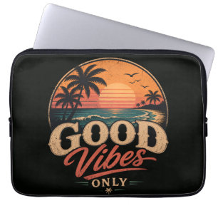 Alleen Goede Vibes Retro Zonsondergang Design Laptop Sleeve