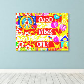 Alleen goede vibes, vredesbord, vlag, madeliefjes, canvas afdruk (Insitu (Houten vloer))