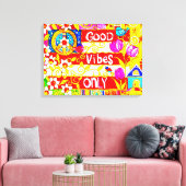 Alleen goede vibes, vredesbord, vlag, madeliefjes, canvas afdruk (Insitu (Woonkamer))