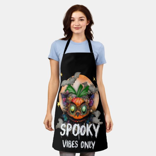 Alleen griezelige vibes, griezelige pompoen schort (Gedragen)