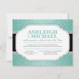 Alleen grijze en Blauwgroen Damask Wedding Recepti Kaart