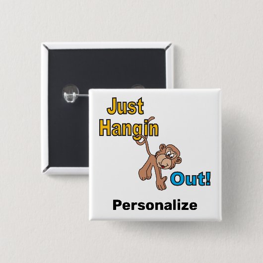 Alleen Hangin Out Monkey Vierkante Button 5,1 Cm (Voorkant /achterkant)