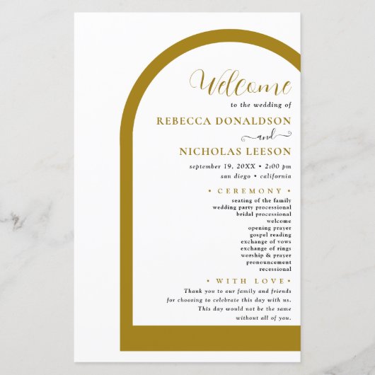 Alleen het Boho Arch Script Text Wedding Program (Voorkant)