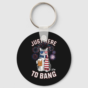 Alleen hier om USA-vlag bier kattenliefhebber 4 ju Sleutelhanger