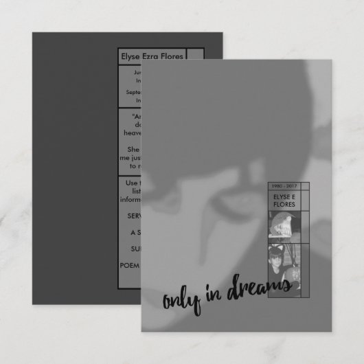 alleen in dromen Uitnodigingen voor uitvaart (Voorkant / Achterkant)