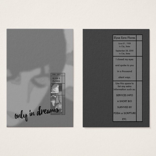 alleen in dromen Uitnodigingen voor uitvaart Visitekaartje (Voorkant /achterkant)