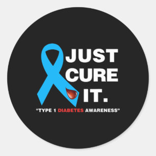 Alleen IT Blue Ribbon Type 1 Diabetes Awareness Ronde Sticker