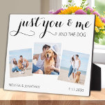 Alleen jij mij en de Dog Custom Photo Collage Fotoplaat<br><div class="desc">Alleen jij en ik en de hond. Perfect huwelijkscadeau voor de hondenliefhebbers! Deze aangepaste fotocollage-plaquette is een prachtige keepasie, die zich personaliseert met namen en trouwdatum of jaar. Voeg je 3 favoriete foto's toe. COPYRIGHT © 2020 Judy Burrows, Black Dog Art - Alle rechten voorbehouden. Alleen jij mij en de...</div>
