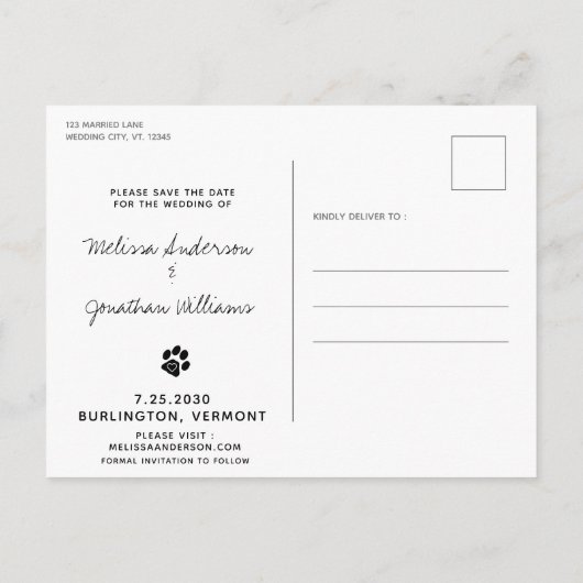 Alleen jij mij en de hond bruiloft redden de datum aankondigingskaart (Achterkant)