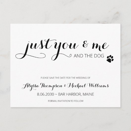 Alleen jij mij en de hond bruiloft redden de datum aankondigingskaart (Voorkant)
