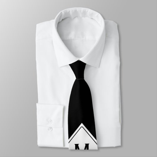 Alleen kleur en Button - zwart wit + monogram Stropdas (Gebonden)