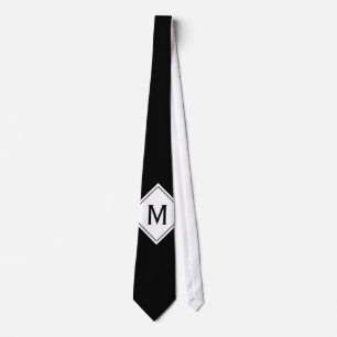 Alleen kleur en Button - zwart wit + monogram Stropdas