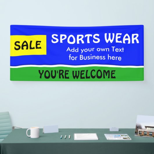 Alleen kleureninktblauw, geel en streep + uw idee spandoek (Beurs)