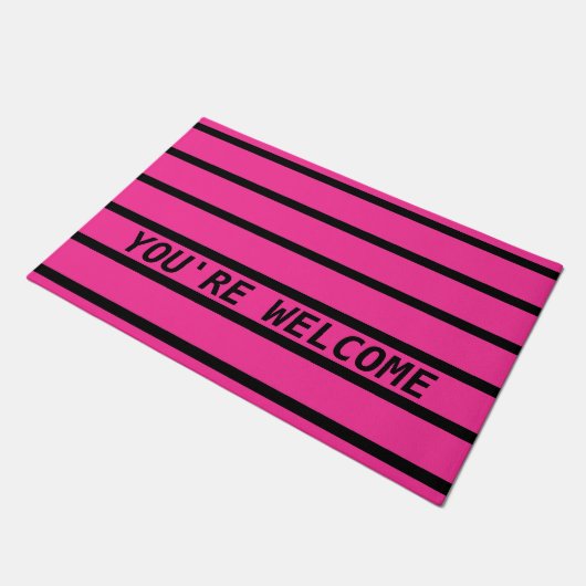 ALLEEN KLEURSTRIPES - roze + uw rug. Deurmat (Schuin)