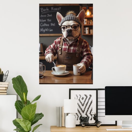 Alleen lattes, flanel en bulldog-vibes poster (Thuiskantoor)