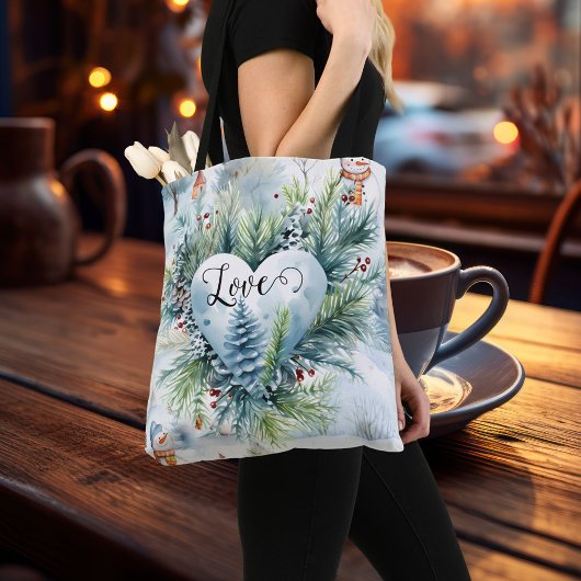 Alleen liefde doet er toe Kerstmis Waterverf Tote Bag