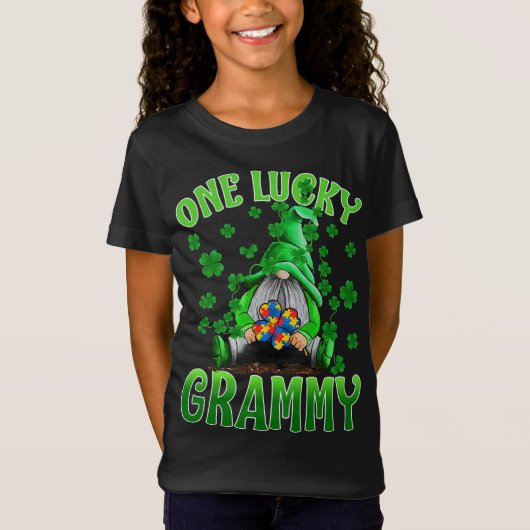 Alleen Lucky Grammy Gnomen Autisme St Patrick's Da T-shirt (Voorkant)