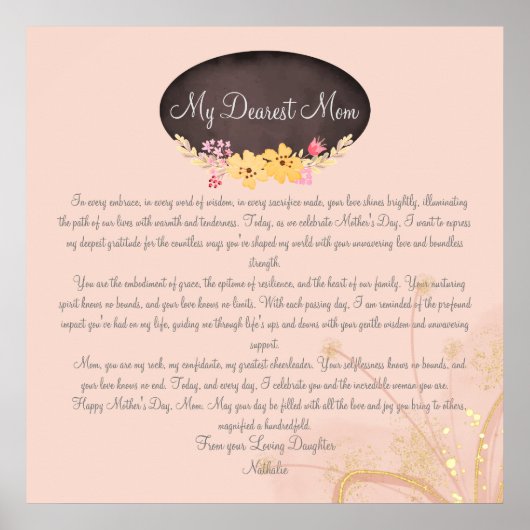Alleen mama's liefdeswoorden aan mama poster (Voorkant)