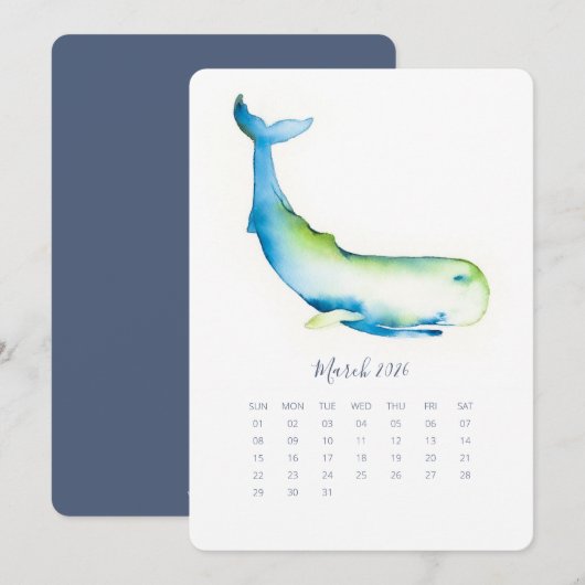 Alleen margeband kalenderblauwe walvis menu (Voorkant / Achterkant)