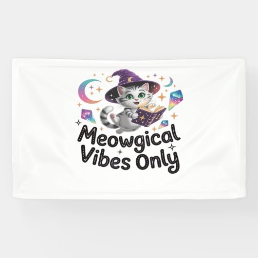 Alleen meiologische vibes, zwevende Kawaii-heksenk Spandoek (Horizontaal)