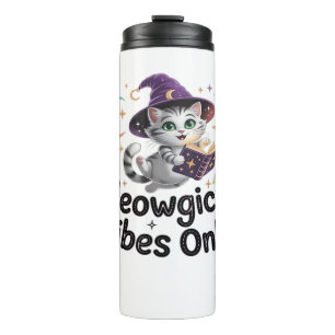 Alleen meiologische vibes, zwevende Kawaii-heksenk Thermosbeker