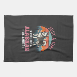 Alleen Meisje Alaskan Malamute Hond Retro Zonsonde Theedoek