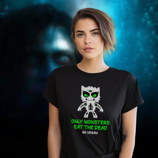 Alleen monsters eten de doden, groen veganistisch  t-shirt