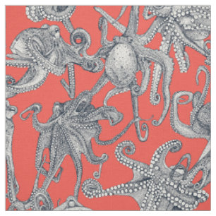 alleen octopussen indigo rood stof
