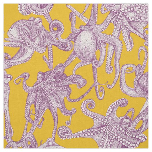 alleen octopussen paars geel stof (Swatch)