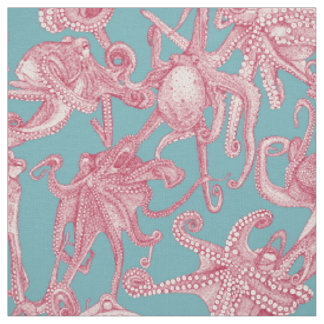 alleen octopussen viva magenta turquoise blauw stof