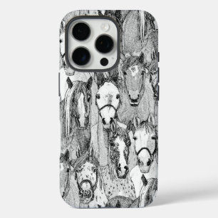 alleen paarden zwart wit iPhone 16 pro hoesje