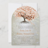 Alleen Peachy Coral Heart Leaf Tree Wedding Invite Kaart (Voorkant)
