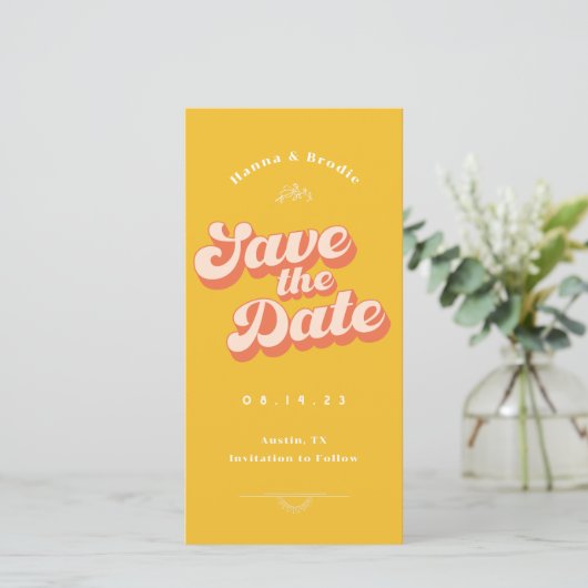 Alleen Peachy Non Photo Wedding Save the Date (Staand voorkant)
