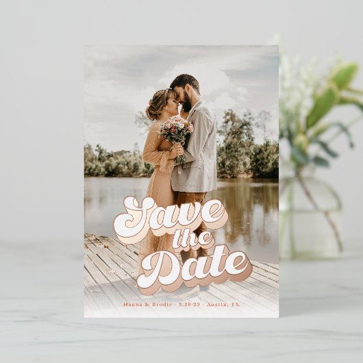 Alleen Peachy Wedding Save the Date Folie Uitnodiging (Staand Voorkant)