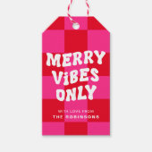 Alleen Retro Merry Vibes | Checker roze en rood Cadeaulabel (Voorkant)