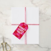 Alleen Retro Merry Vibes | Checker roze en rood Cadeaulabel (Met Touw)