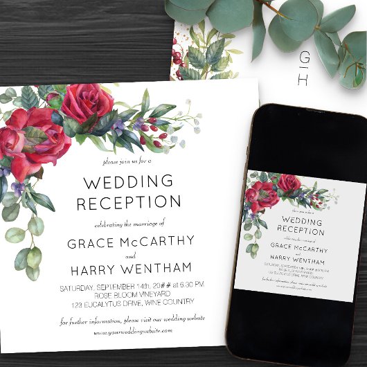 Alleen rode roze en eucalyptus bruiloft kaart