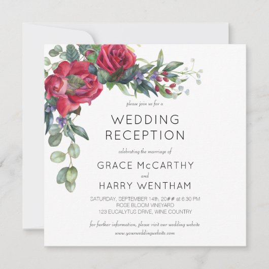 Alleen rode roze en eucalyptus bruiloft kaart (Voorkant)